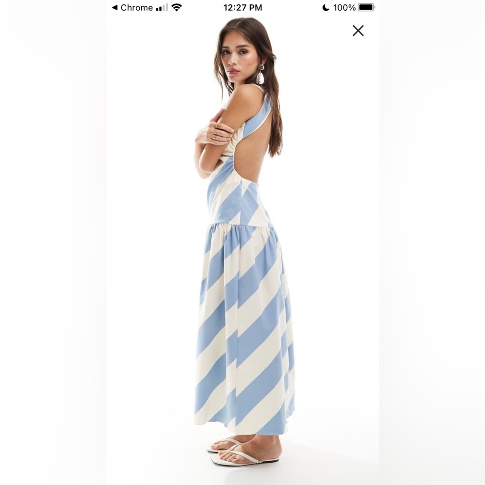 Blue and White Striped Maxi Drop Waist dress